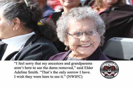 Adeline Smith pictured on day of dam removal photo from www.elwha.org