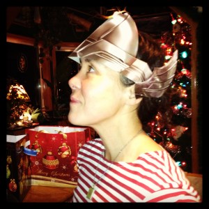 I love the thought of having a ski helmet or hat that is modeled after this awesome paper Thor hat that my son kindly let me wear